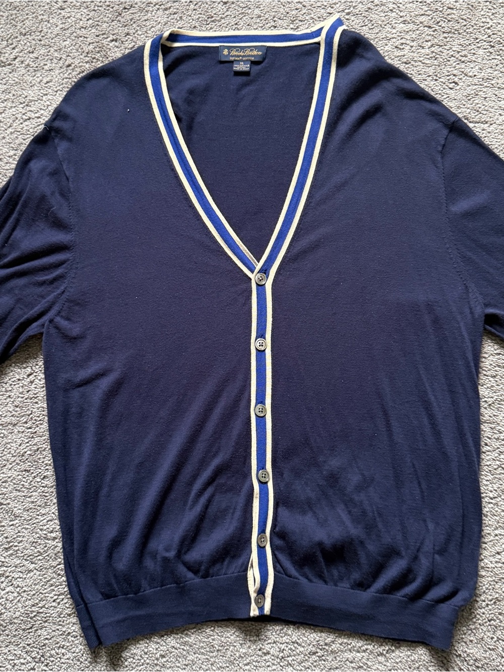 Brooks Brothers Navy Cardigan with Cream and Blue Trim